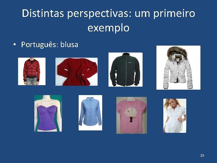 Distintas perspectivas: um primeiro exemplo • Português: blusa 23 