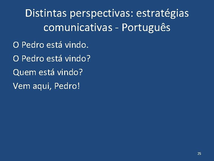 Distintas perspectivas: estratégias comunicativas - Português O Pedro está vindo? Quem está vindo? Vem