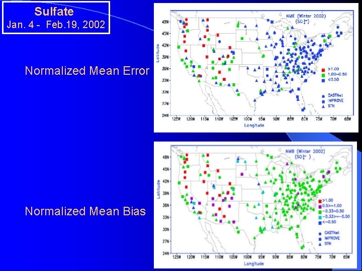 Sulfate Jan. 4 - Feb. 19, 2002 Normalized Mean Error Normalized Mean Bias 