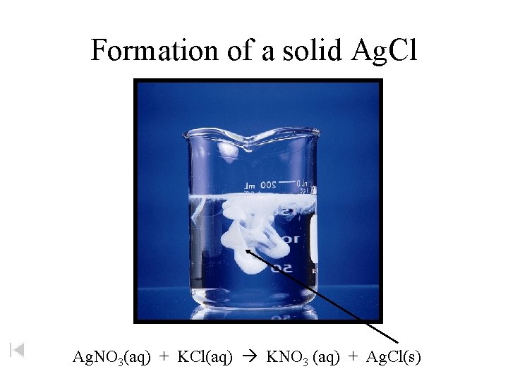 Formation of a solid Ag. Cl Ag. NO 3(aq) + KCl(aq) KNO 3 (aq) Formation of a solid Ag. Cl Ag. NO 3(aq) + KCl(aq) KNO 3 (aq)