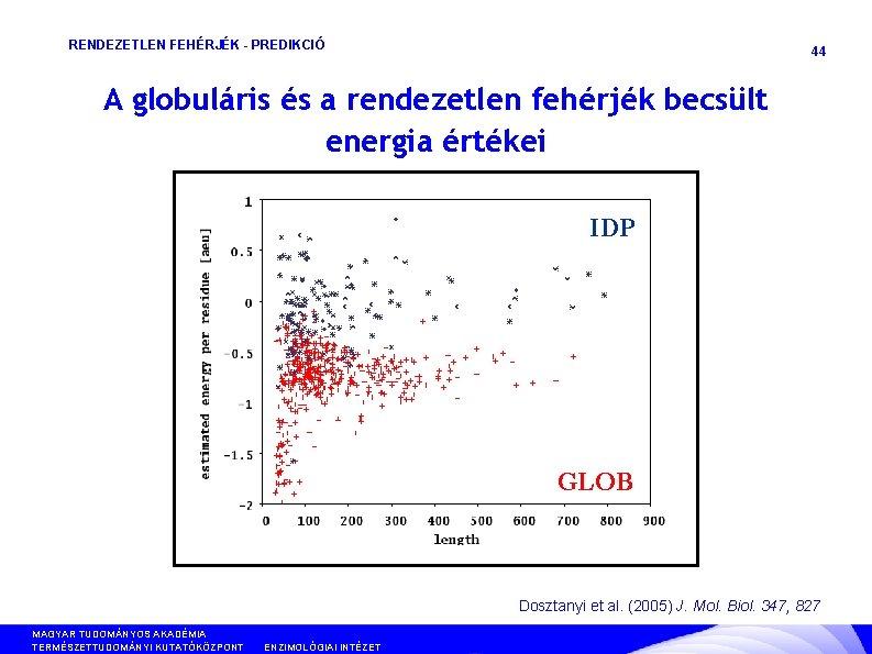 RENDEZETLEN FEHÉRJÉK - PREDIKCIÓ 44 A globuláris és a rendezetlen fehérjék becsült energia értékei