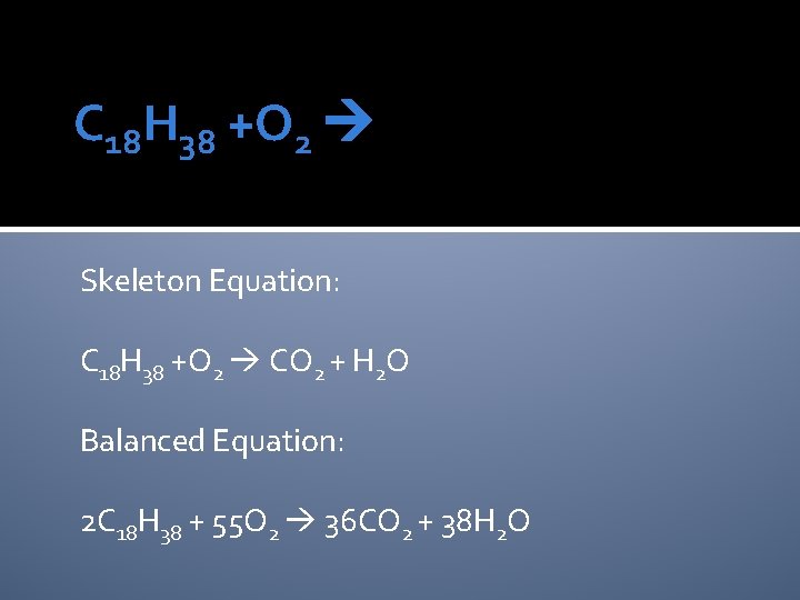 C 18 H 38 +O 2 Skeleton Equation: C 18 H 38 +O 2