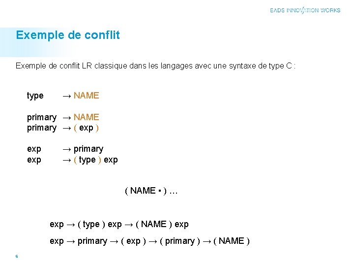 Exemple de conflit LR classique dans les langages avec une syntaxe de type C