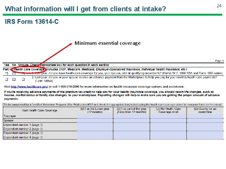 What information will I get from clients at intake? IRS Form 13614 -C Minimum What information will I get from clients at intake? IRS Form 13614 -C Minimum