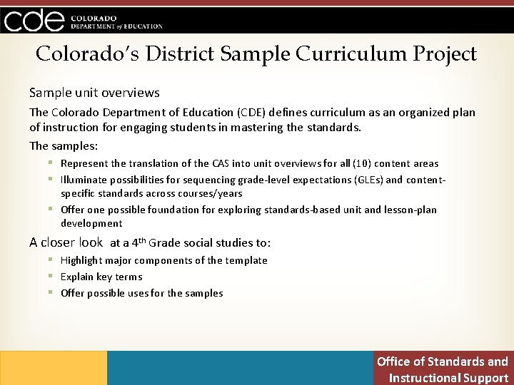 Colorados District Sample Curriculum Project Brian Sevier Standards