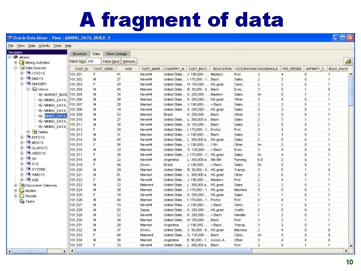 A fragment of data 10 