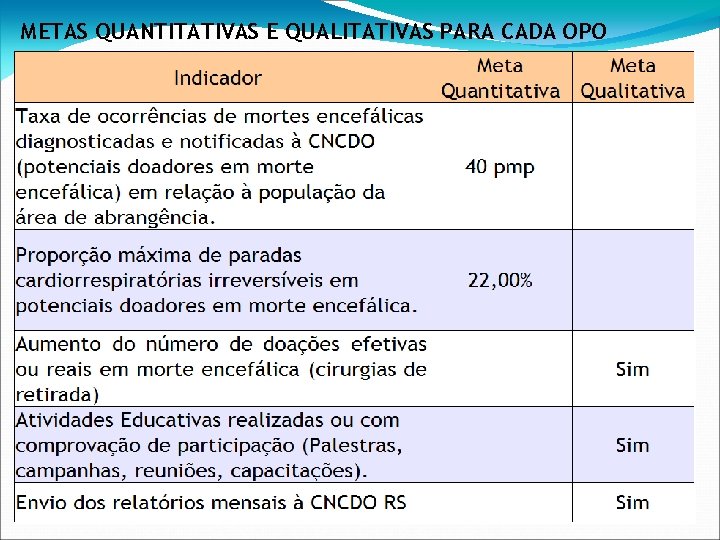 METAS QUANTITATIVAS E QUALITATIVAS PARA CADA OPO 