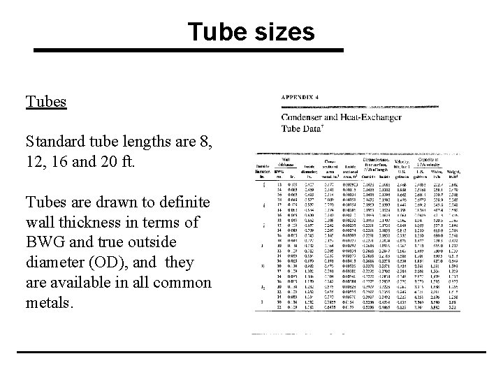 Tube sizes Tubes Standard tube lengths are 8, 12, 16 and 20 ft. Tubes