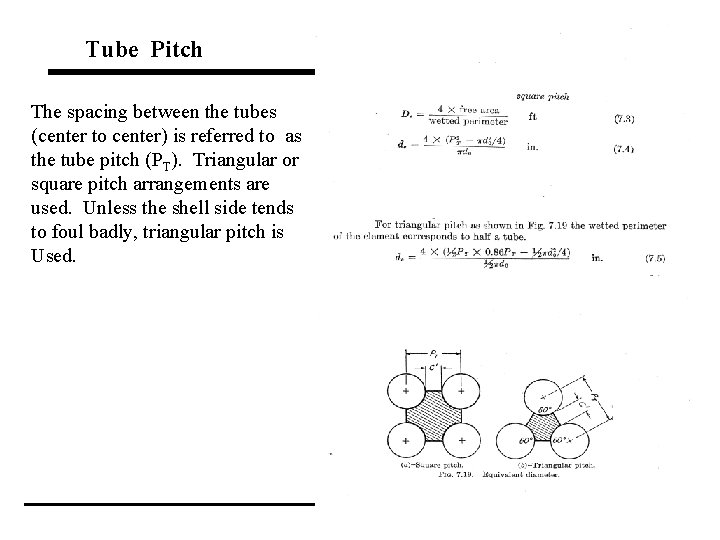 Tube Pitch The spacing between the tubes (center to center) is referred to as