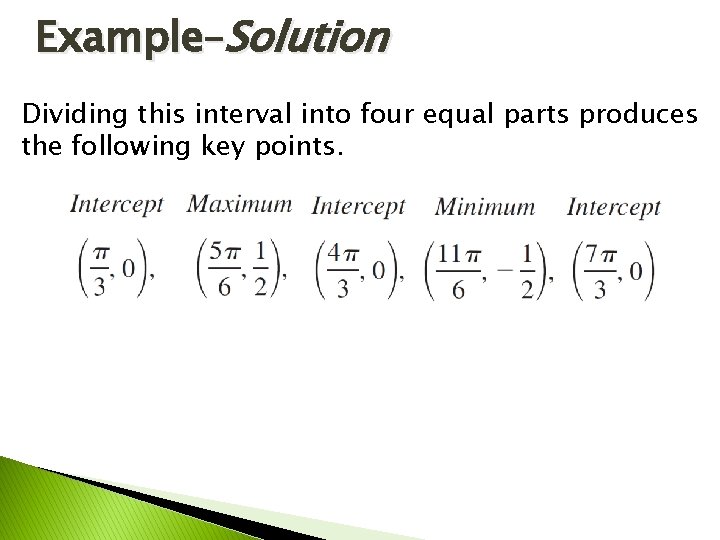 Example–Solution Dividing this interval into four equal parts produces the following key points. 