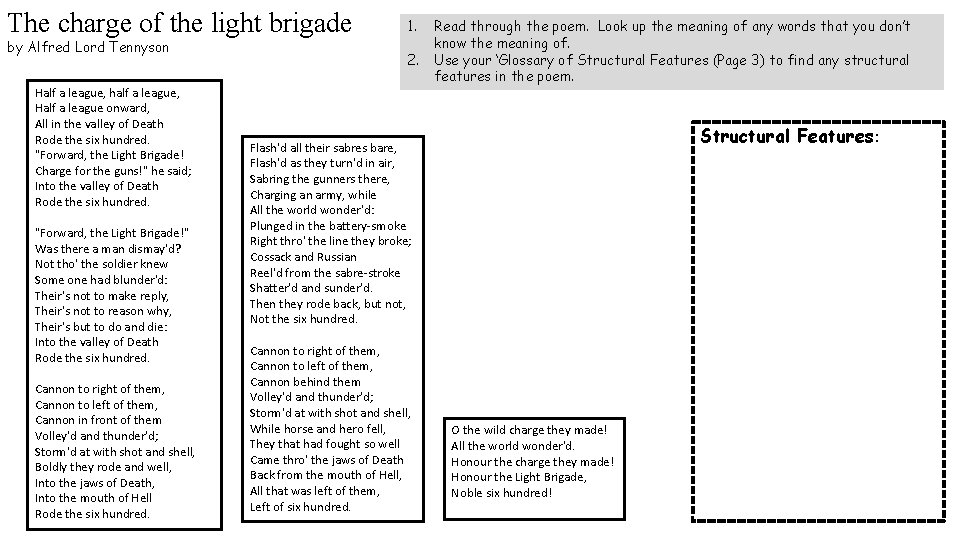 The charge of the light brigade by Alfred Lord Tennyson Half a league, half