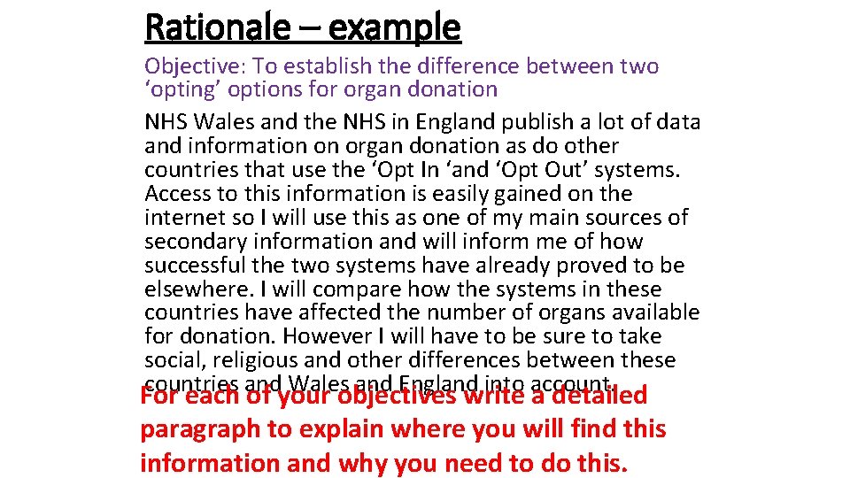 Research Methods Writing a rationale Learning Outcomes List