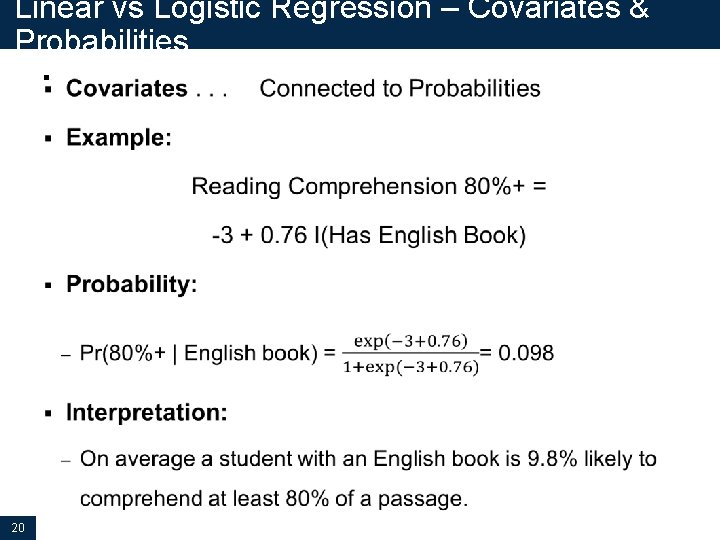 Linear vs Logistic Regression – Covariates & Probabilities § 20 