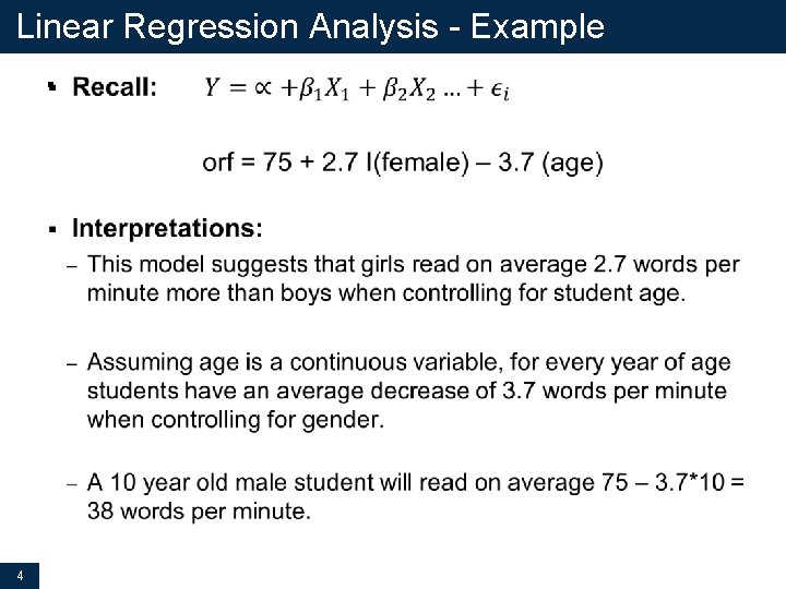 Linear Regression Analysis - Example § 4 