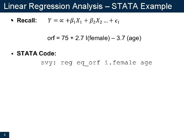Linear Regression Analysis – STATA Example § 8 