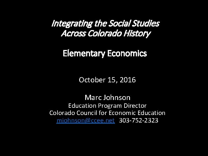 Integrating the Social Studies Across Colorado History Elementary