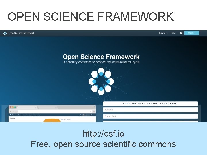 OPEN SCIENCE FRAMEWORK http: //osf. io Free, open source scientific commons 