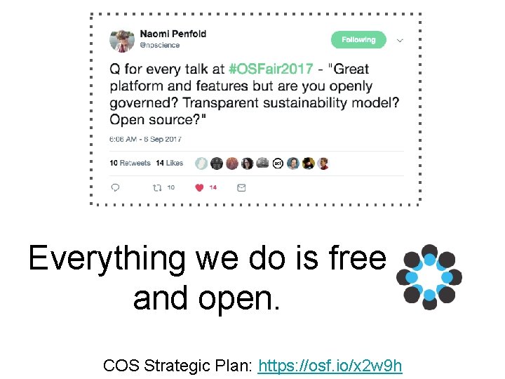 Everything we do is free and open. COS Strategic Plan: https: //osf. io/x 2