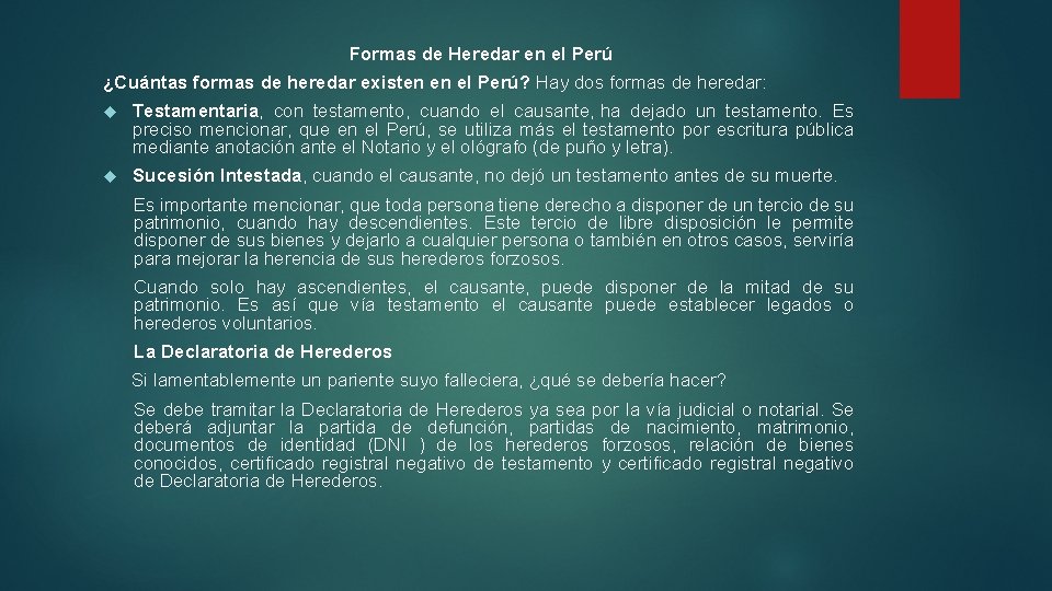 Formas de Heredar en el Perú ¿Cuántas formas de heredar existen en el Perú? Formas de Heredar en el Perú ¿Cuántas formas de heredar existen en el Perú?