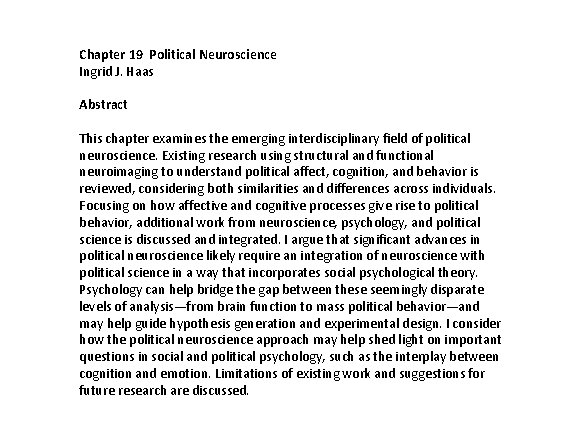 Political Science Abstract Examples Chapter 19 Political Neuroscience Ingrid J Haas Abstract