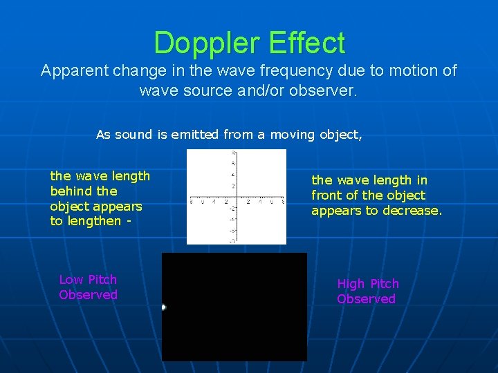 Doppler Effect Apparent change in the wave frequency due to motion of wave source