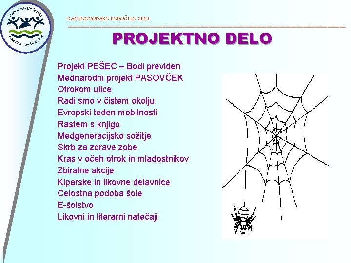 RAČUNOVODSKO POROČILO 2010 ______________________________________________ PROJEKTNO DELO Projekt PEŠEC – Bodi previden Mednarodni projekt PASOVČEK