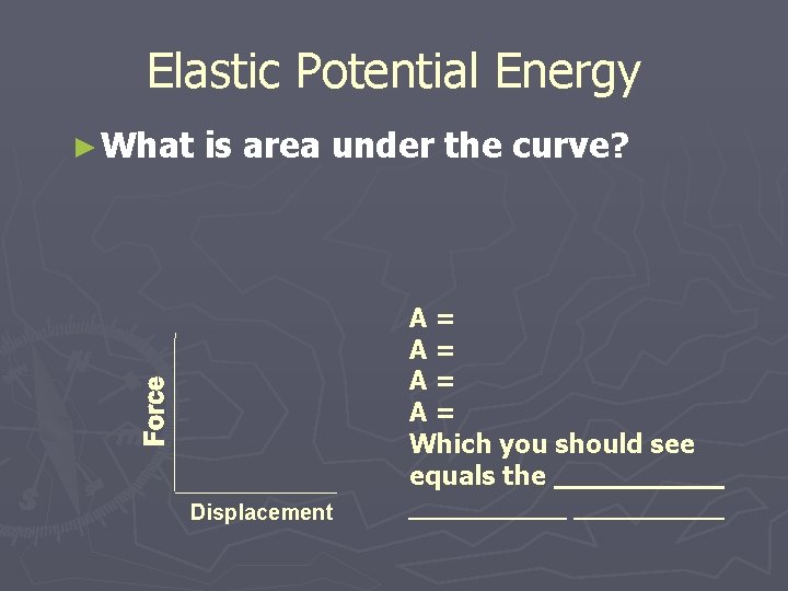 Elastic Potential Energy ► What is area under the curve? A= A= Which you