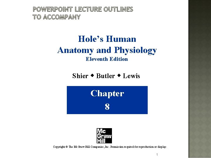 Hole’s Human Anatomy and Physiology Eleventh Edition Shier w Butler w Lewis Chapter 8