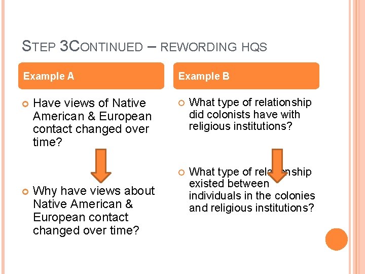 STEP 3 CONTINUED – REWORDING HQS Example A Have views of Native American & STEP 3 CONTINUED – REWORDING HQS Example A Have views of Native American &