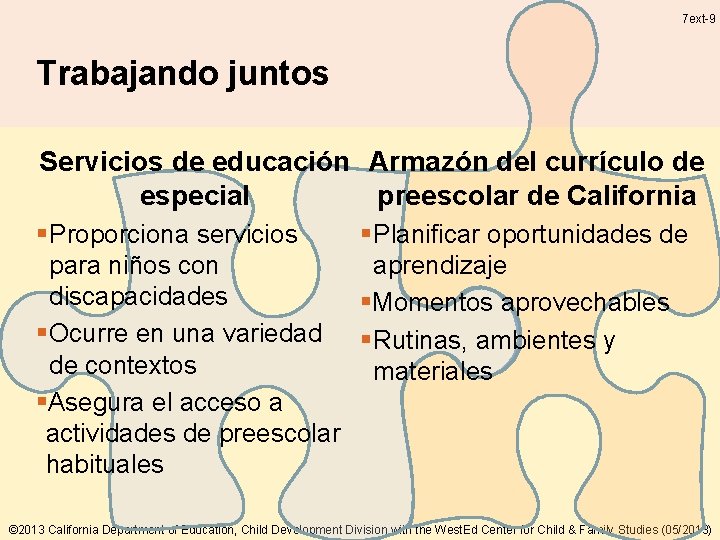 7 ext-9 Trabajando juntos Servicios de educación Armazón del currículo de especial preescolar de