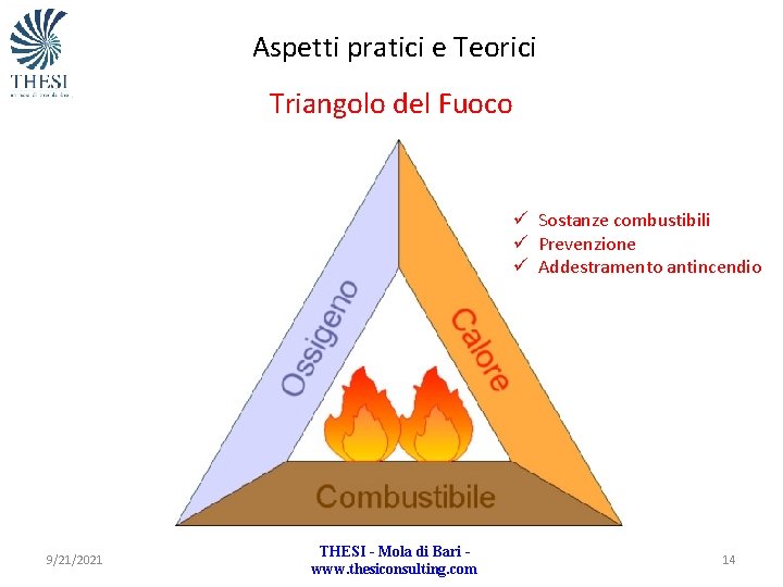 Aspetti pratici e Teorici Triangolo del Fuoco ü Sostanze combustibili ü Prevenzione ü Addestramento