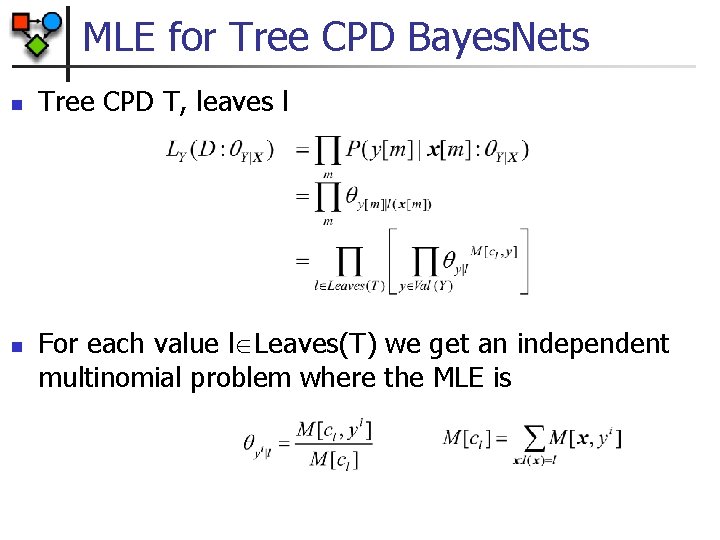 MLE for Tree CPD Bayes. Nets n n Tree CPD T, leaves l For