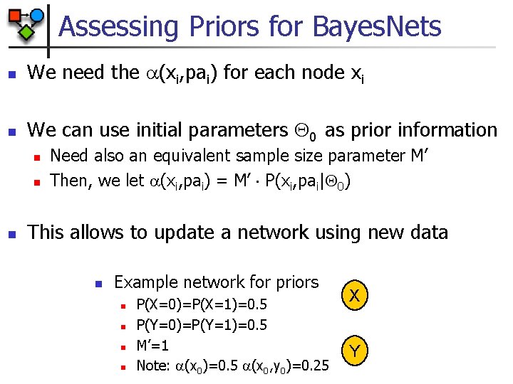 Assessing Priors for Bayes. Nets n We need the (xi, pai) for each node