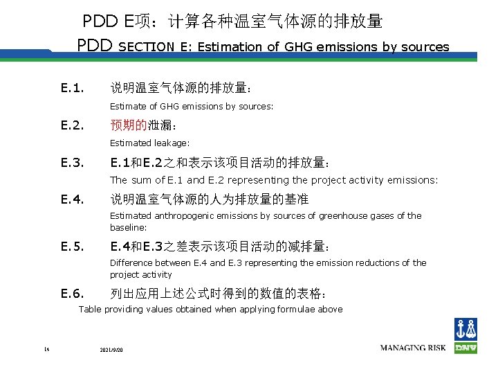 PDD E项：计算各种温室气体源的排放量 PDD SECTION E: Estimation of GHG emissions by sources E. 1. 说明温室气体源的排放量：