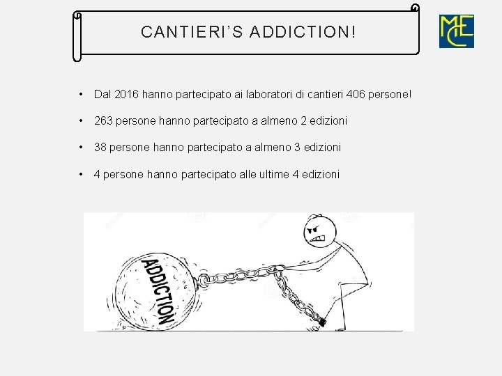 CANTIERI’S ADDICTION! • Dal 2016 hanno partecipato ai laboratori di cantieri 406 persone! •