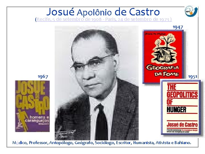 ( Josué Apolônio de Castro Recife, 5 de setembro de 1908 - Paris, 24