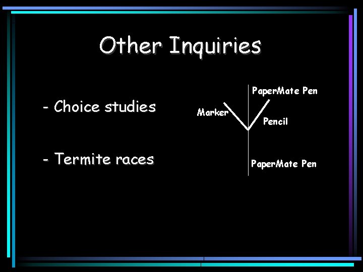 Other Inquiries - Choice studies - Termite races Paper. Mate Pen Marker Pencil Paper.