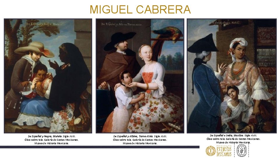 MIGUEL CABRERA De Español y Negra, Mulata. Siglo XVIII. Óleo sobre tela. Galería de