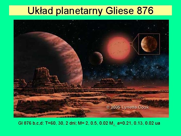 Układ planetarny Gliese 876 Gl 876 b, c, d: T=60, 30, 2 dni; M=