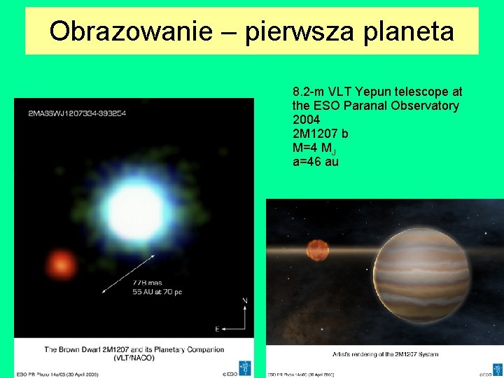 Obrazowanie – pierwsza planeta 8. 2 -m VLT Yepun telescope at the ESO Paranal