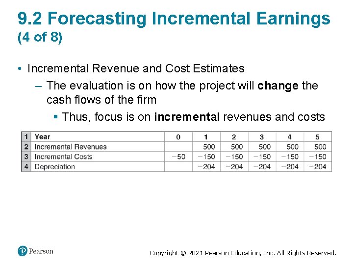 9. 2 Forecasting Incremental Earnings (4 of 8) • Incremental Revenue and Cost Estimates