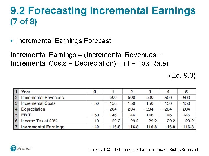 9. 2 Forecasting Incremental Earnings (7 of 8) • Incremental Earnings Forecast Incremental Earnings