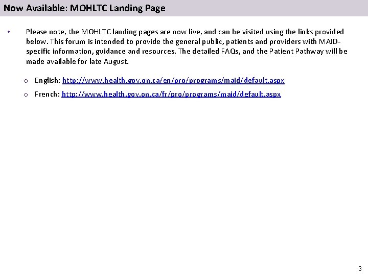 Now Available: MOHLTC Landing Page • Please note, the MOHLTC landing pages are now