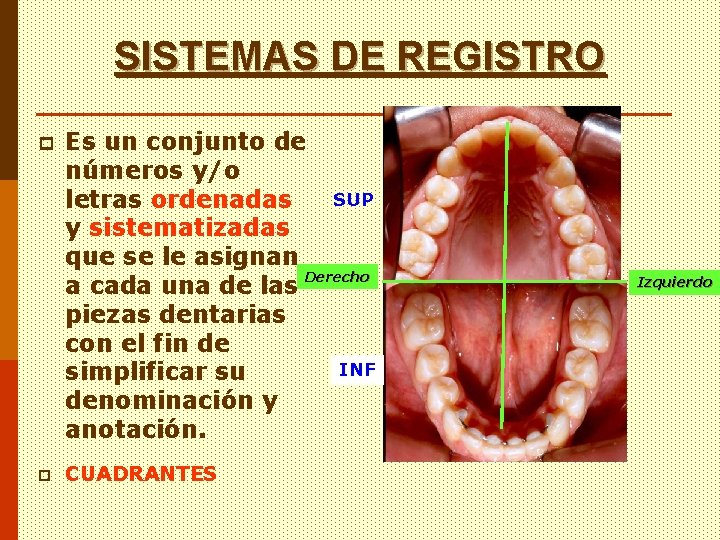 SISTEMAS DE REGISTRO p p Es un conjunto de números y/o SUP letras ordenadas