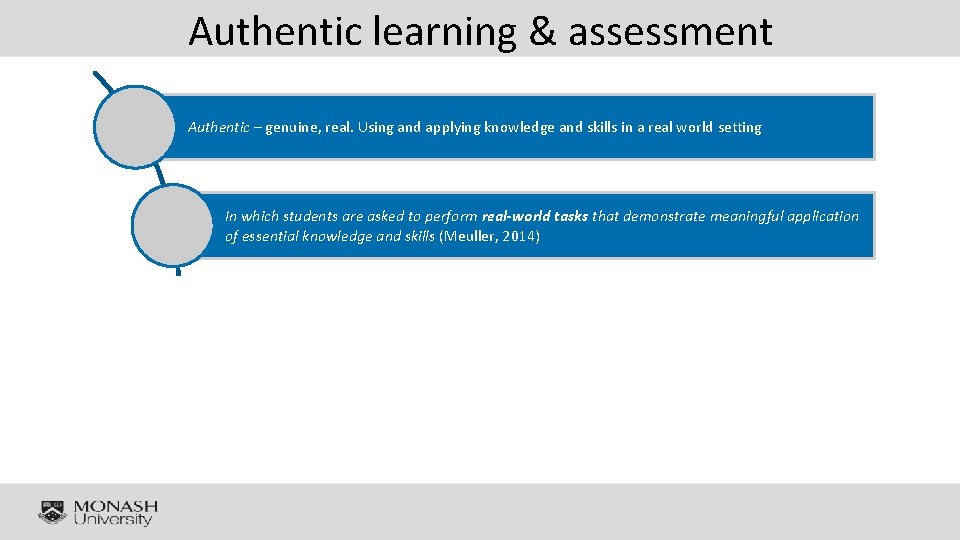 Authentic learning & assessment Authentic – genuine, real. Using and applying knowledge and skills