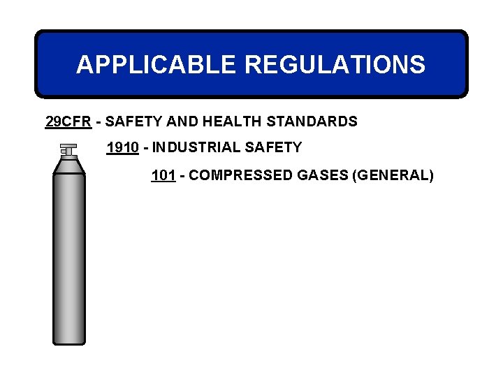 APPLICABLE REGULATIONS 29 CFR - SAFETY AND HEALTH STANDARDS 1910 - INDUSTRIAL SAFETY 101