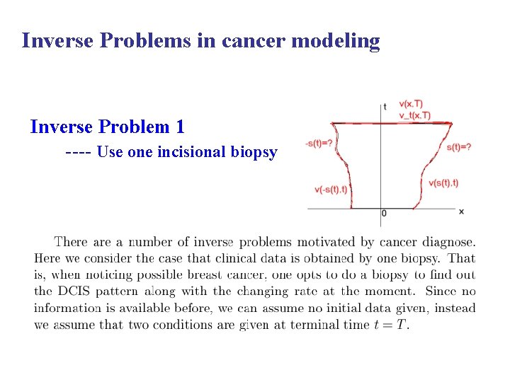 Inverse Problems in cancer modeling Inverse Problem 1 ---- Use one incisional biopsy 