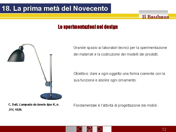 18. La prima metà del Novecento Il Bauhaus Le sperimentazioni nel design Grande spazio