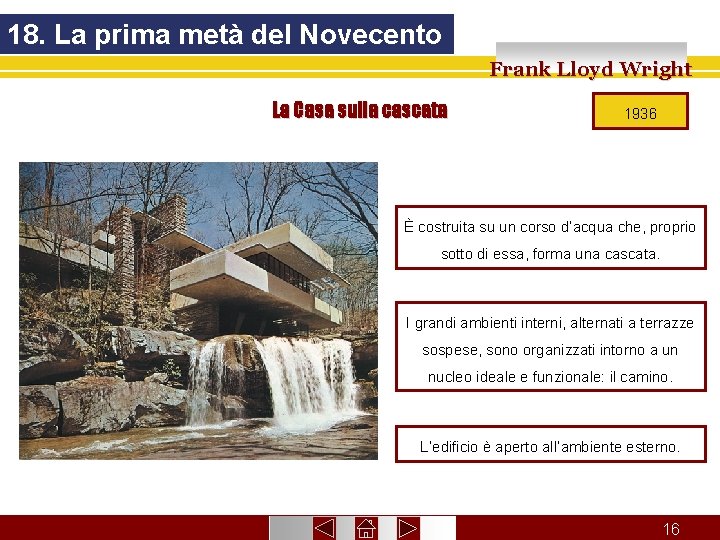 18. La prima metà del Novecento Frank Lloyd Wright La Casa sulla cascata 1936