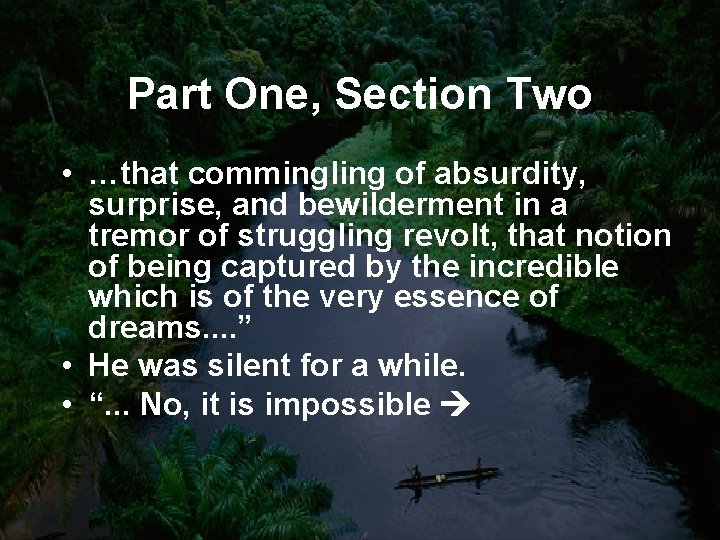 Part One, Section Two • …that commingling of absurdity, surprise, and bewilderment in a